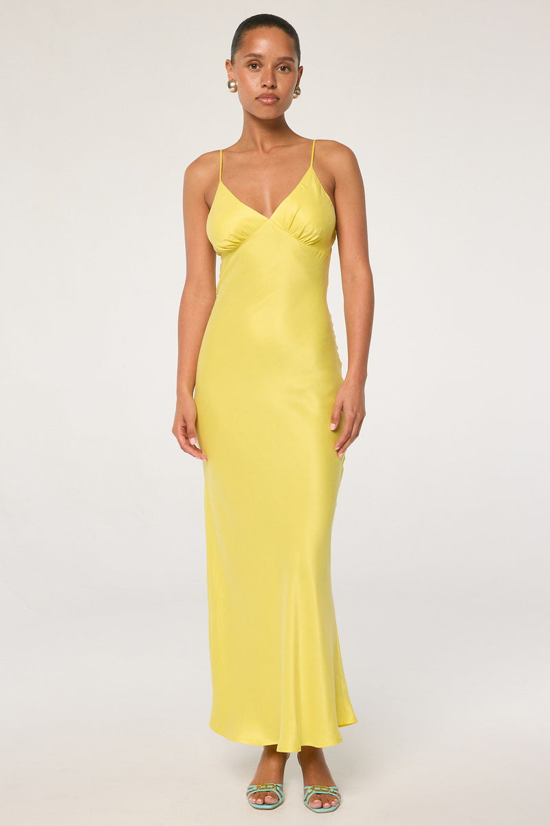 Florence - Electric Yellow Satin Maxi Slip Dress | The Line by K Florence - Electric Yellow Satin Maxi Slip Dress | The Line by K