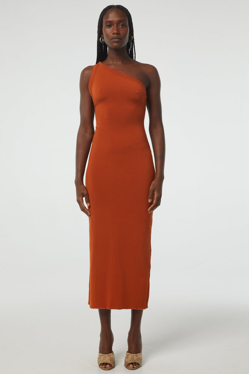 Rust one best sale shoulder dress