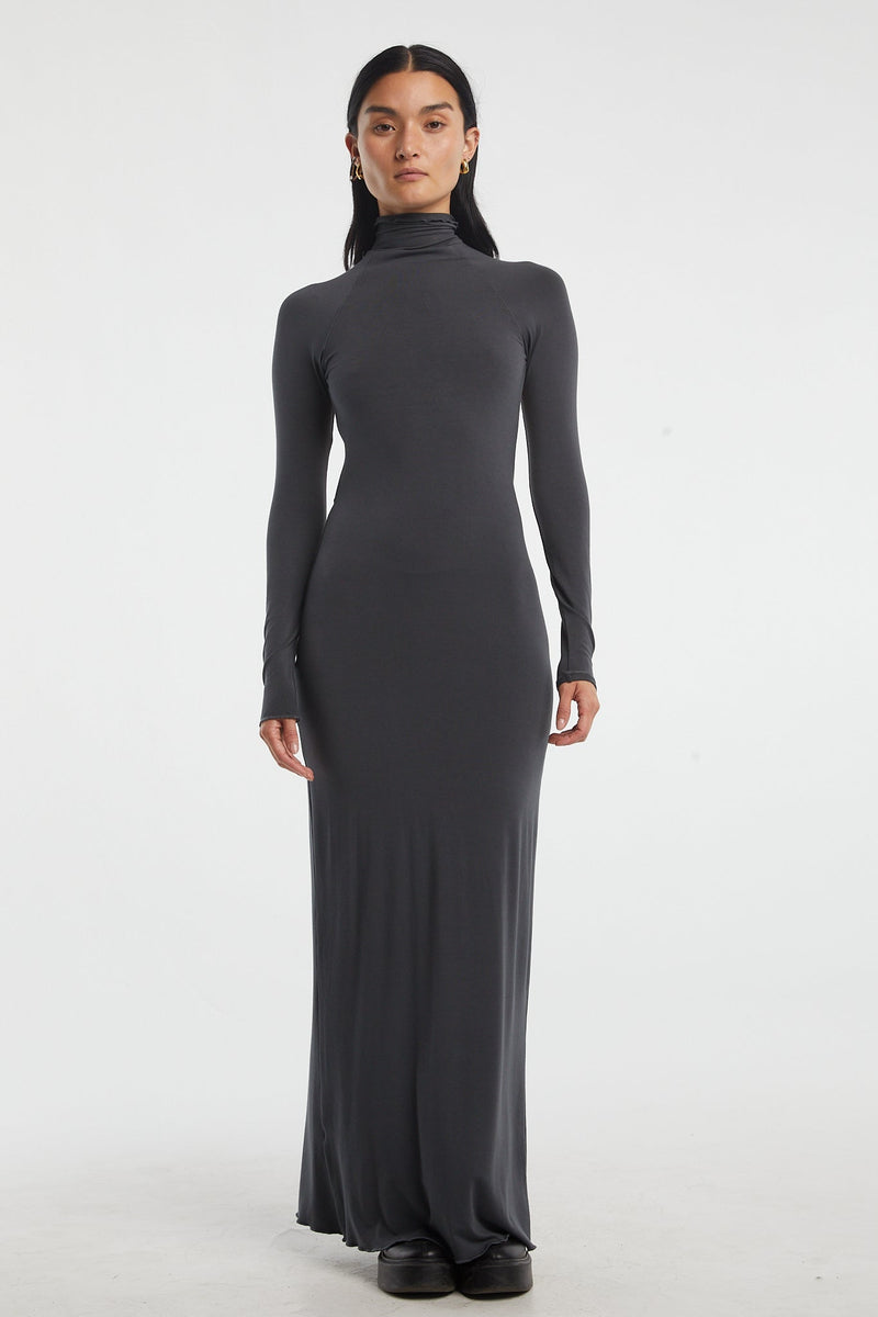 DRESS Lucas Cotton Turtleneck グレータートル Lenny Turtleneck Maxi Dress - Deep Grey | The Line by K