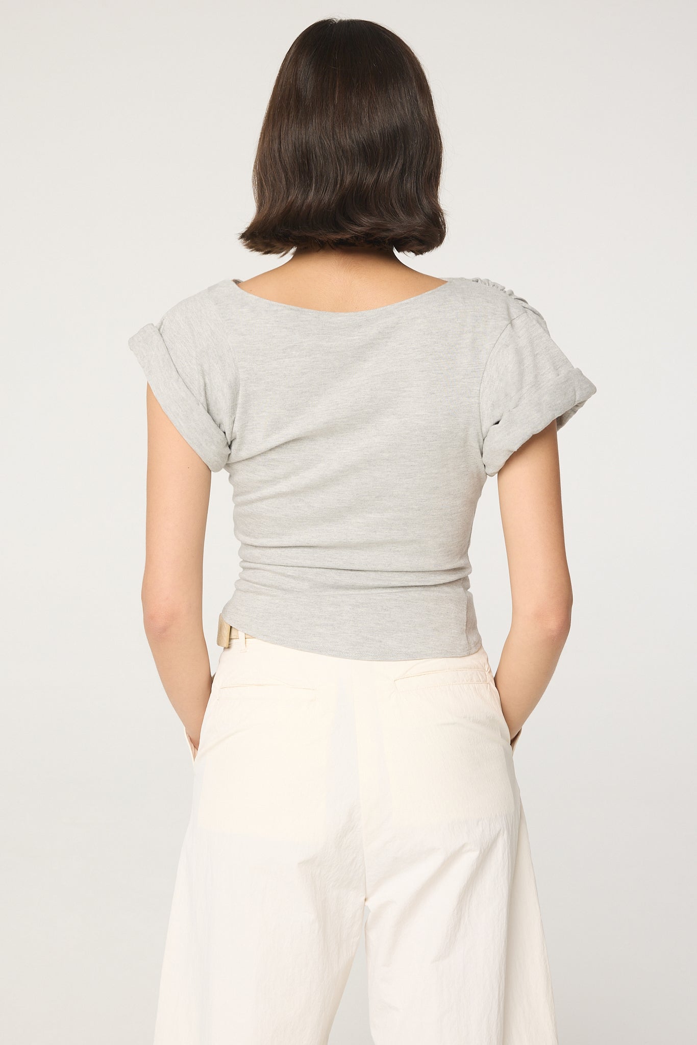 Francine Heather Grey Pleated Short Sleeve T-Shirt | The Line by K