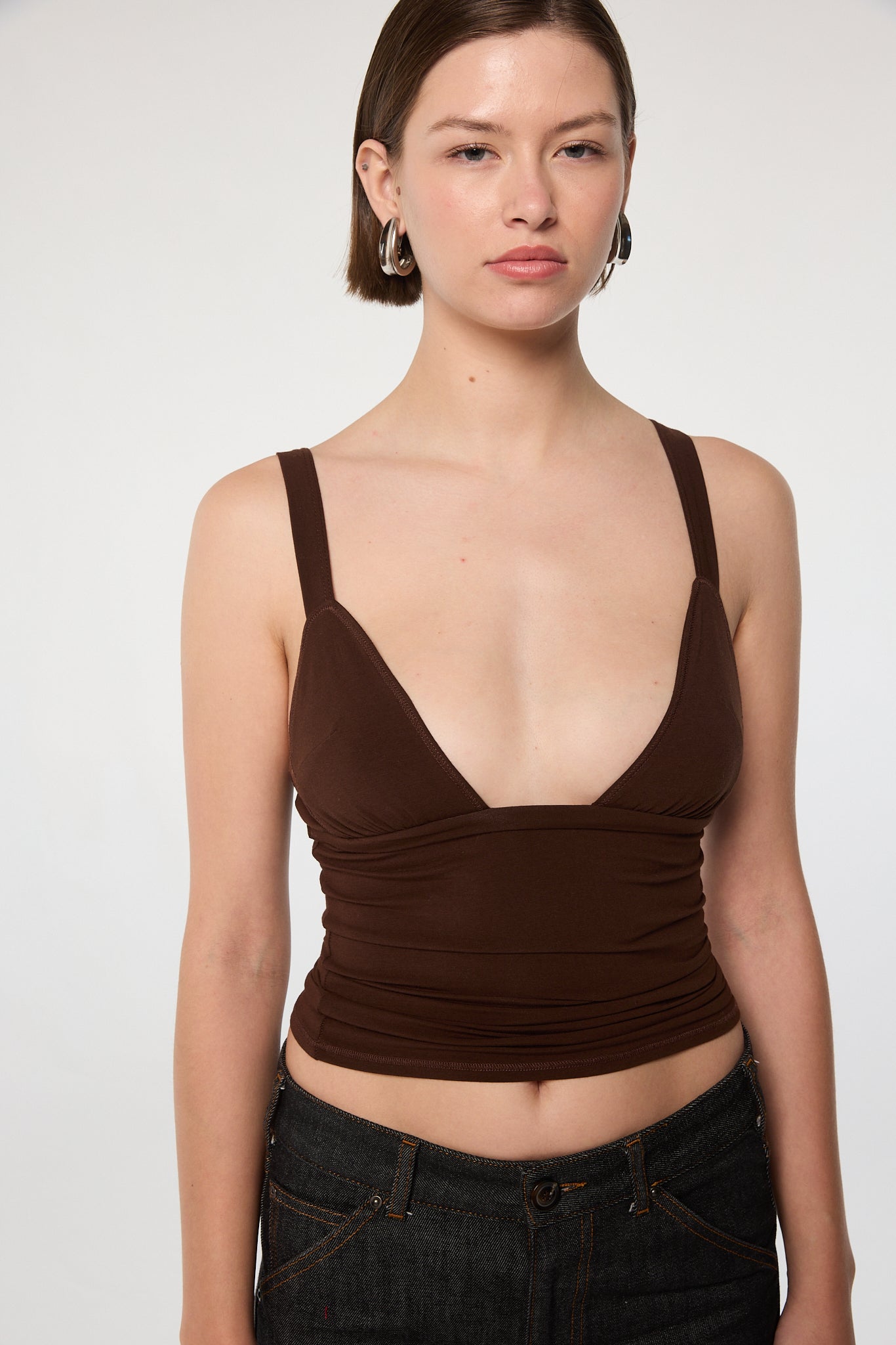 Josephine Deep V-Neck Tank - Chocolate Brown | The Line by K