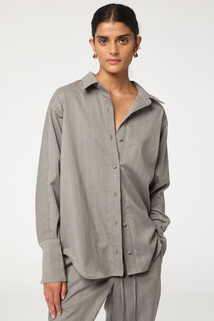 LOGAN TOP GREY PINSTRIPE - The Line by K