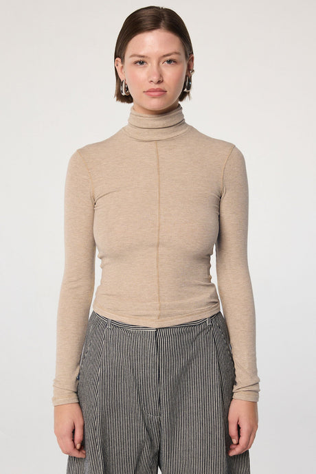 Mads Turtleneck Top - Beige Melange | The Line by K