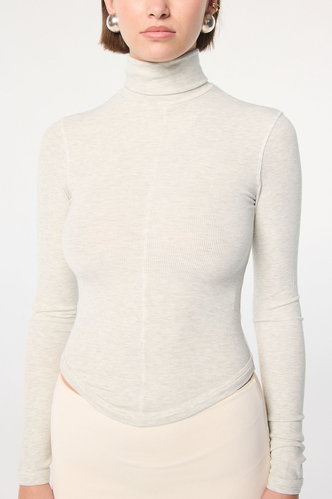 Mads - Light Heather Grey Turtleneck Top | The Line by K