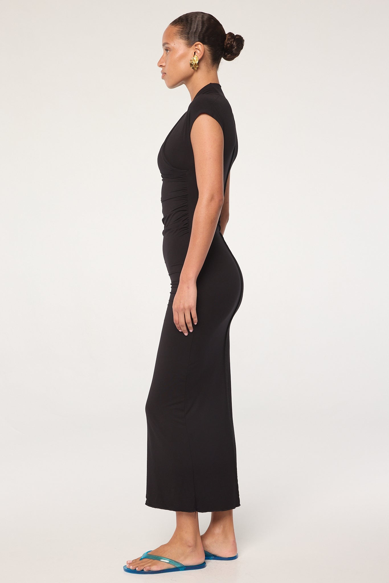 black a line maxi dress Sinea - Black Wrap Neck Maxi Dress