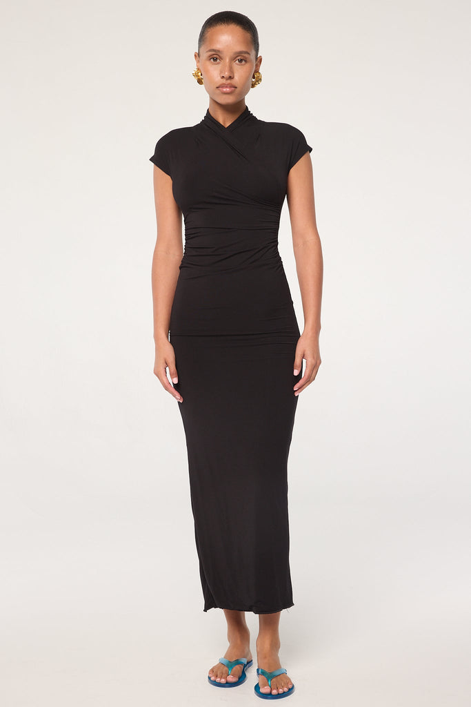 Sinea - Black Wrap Neck Maxi Dress | The Line by K Sinea - Black Wrap Neck Maxi Dress | The Line by K