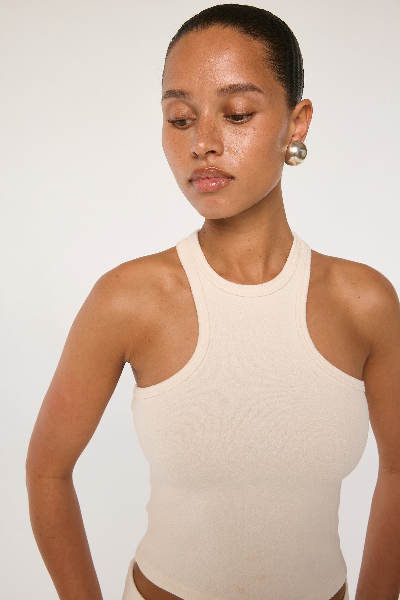 Tatum - Vanilla Cropped Racerback Tank Top | The Line by K