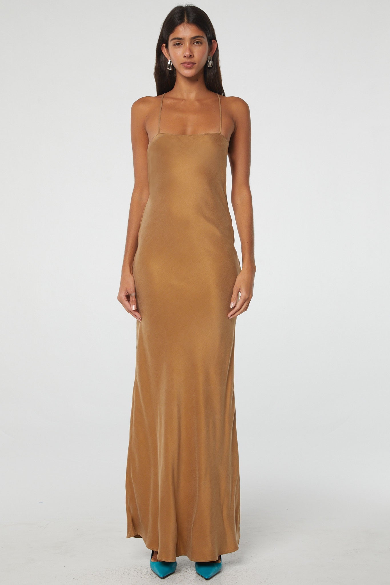 Elisa Bias Cut Dress | Color: Camel | Size L