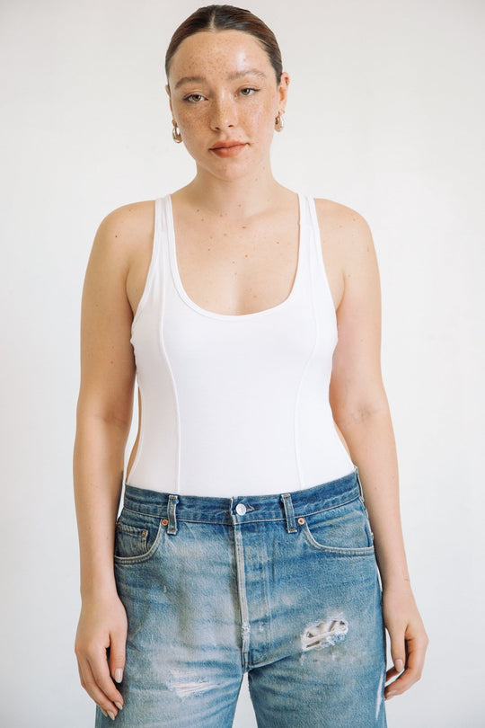 Final Sale Plus Size Sleeveless Bodysuit in White
