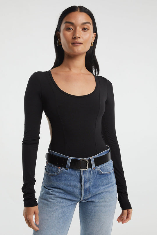 Kim Slinky Jersey Bodysuit with Statement Sleeves in Black – Bisou Bisou