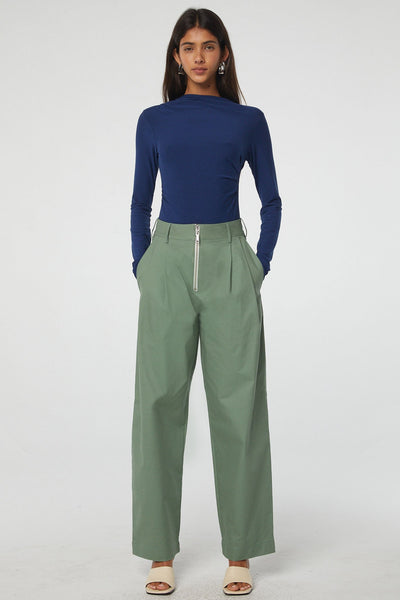 Otto cream double-side round pockets & jetted back pockets cotton trousers